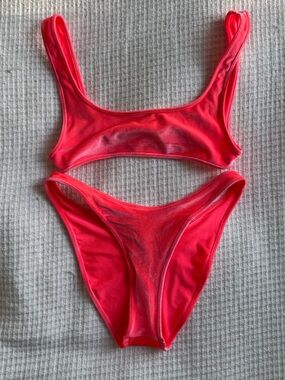 triangl swimwear Neon Pink velvet Scoop Bikini Set
